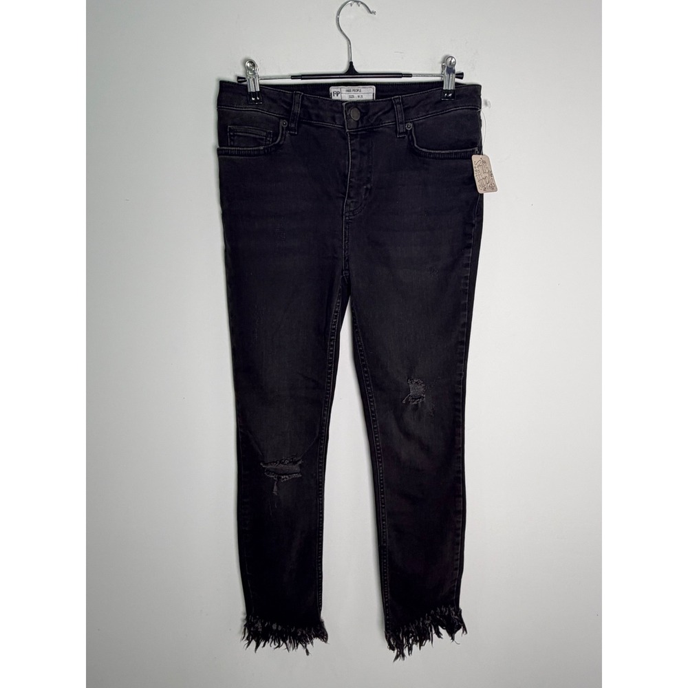 Free People Womens Frayed Hem Distressed Skinny Jeans Black W28 61502-1651